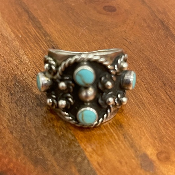 STERLING SILVER CHUNKY TURQUOISE RING SIZE 8 - Picture 3 of 5